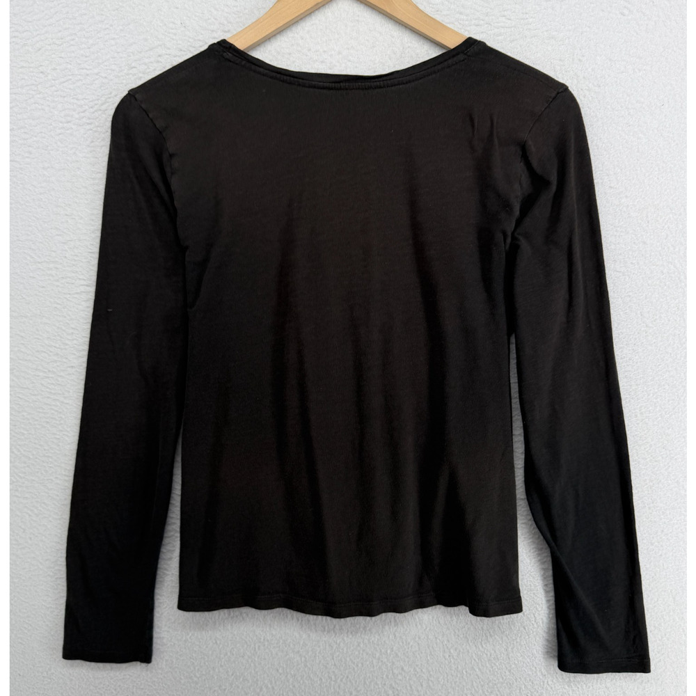 EILEEN FISHER Top PM Slub Organic Cotton Jersey Scoop Neck Long Sleeve Black - Picture 3 of 12